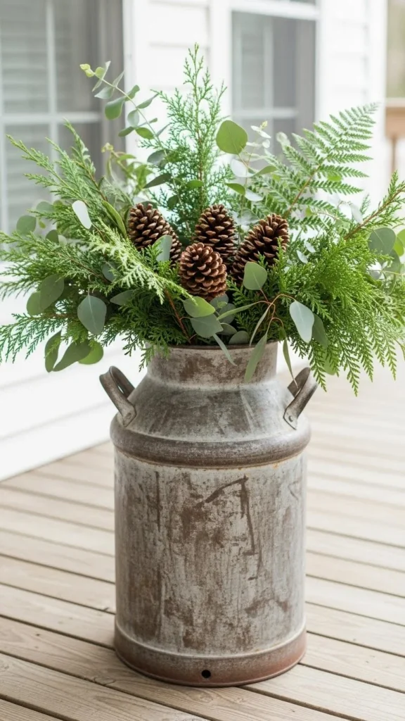 A Farmhouse Milk Can Filled With Greenery