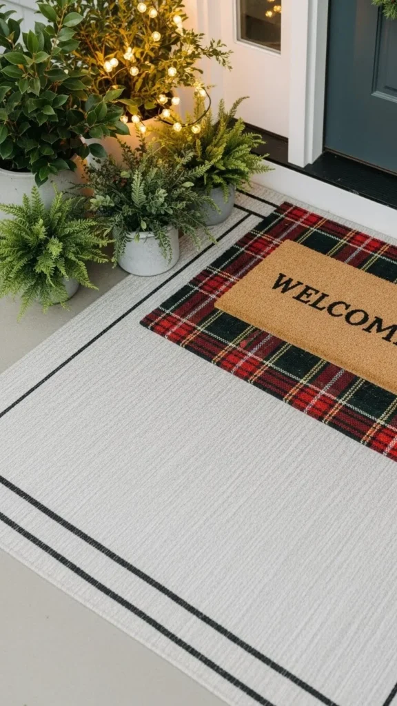 A Plaid Doormat Layered Over a Neutral Base
