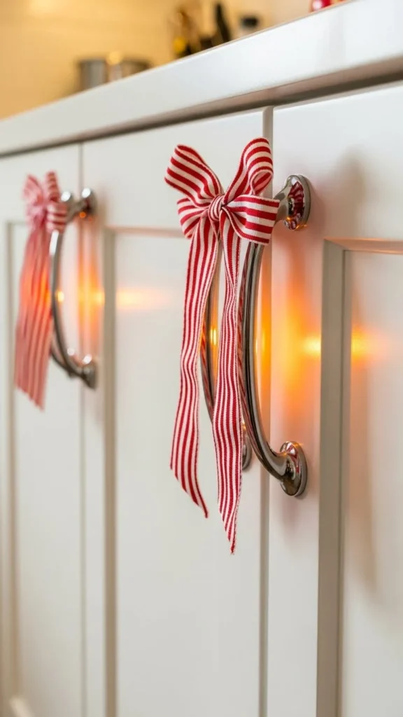 Add Holiday Ribbon to Cabinet Handles