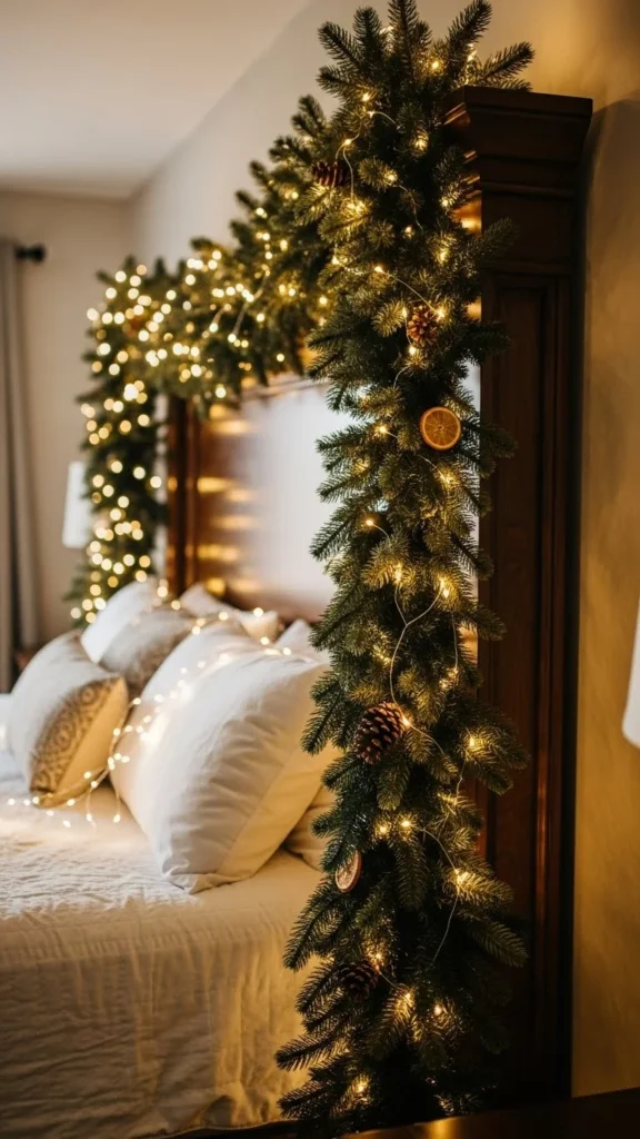 Elegant Evergreen Garland Above the Bed