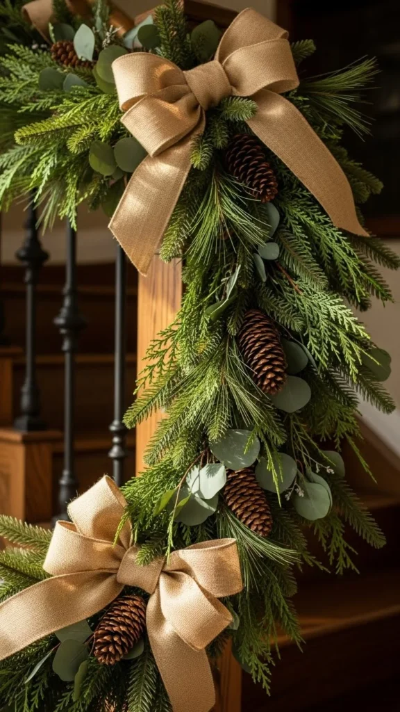 Evergreen Garland with Burlap Ribbon