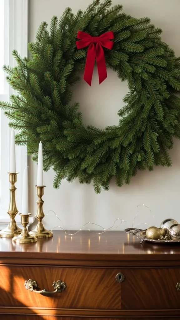 Evergreen Wreath Above the Dresser