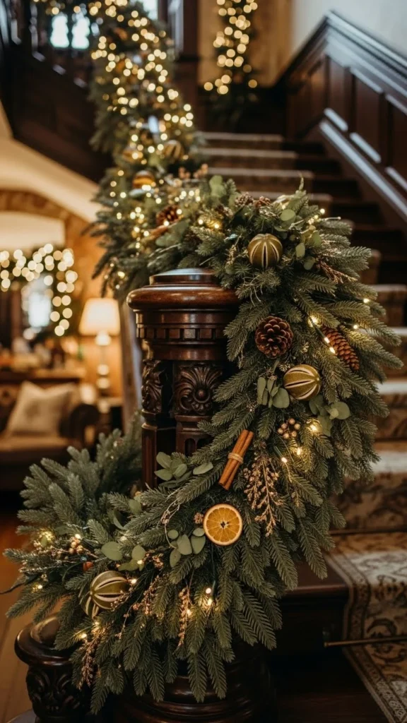 Faded Garland on Stair Rails