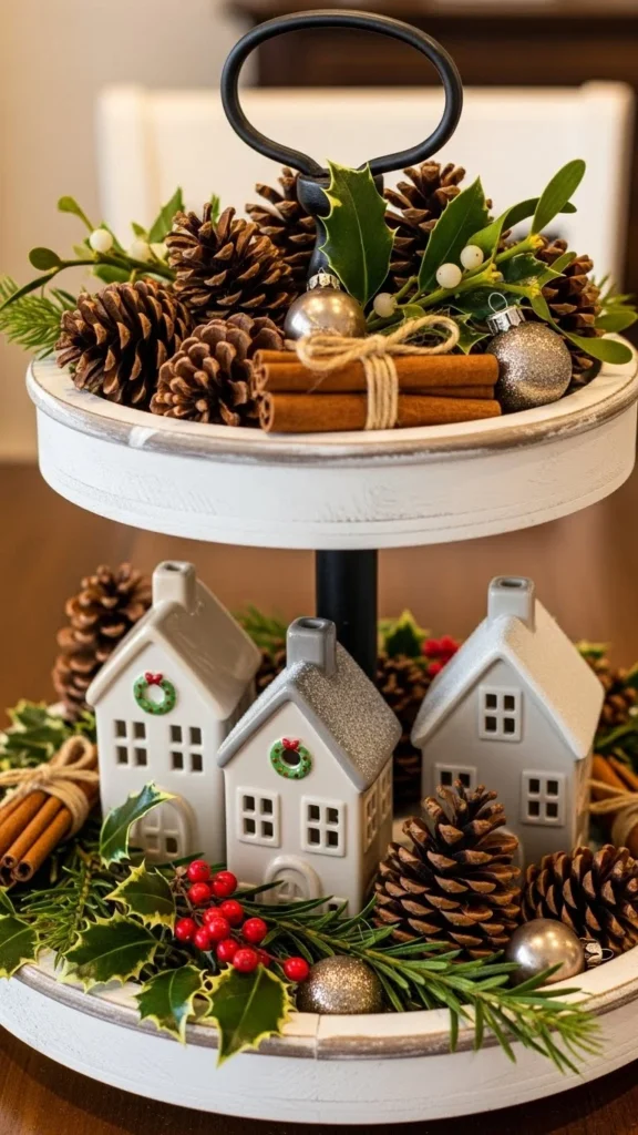 Fill a Tiered Tray with Holiday Decor