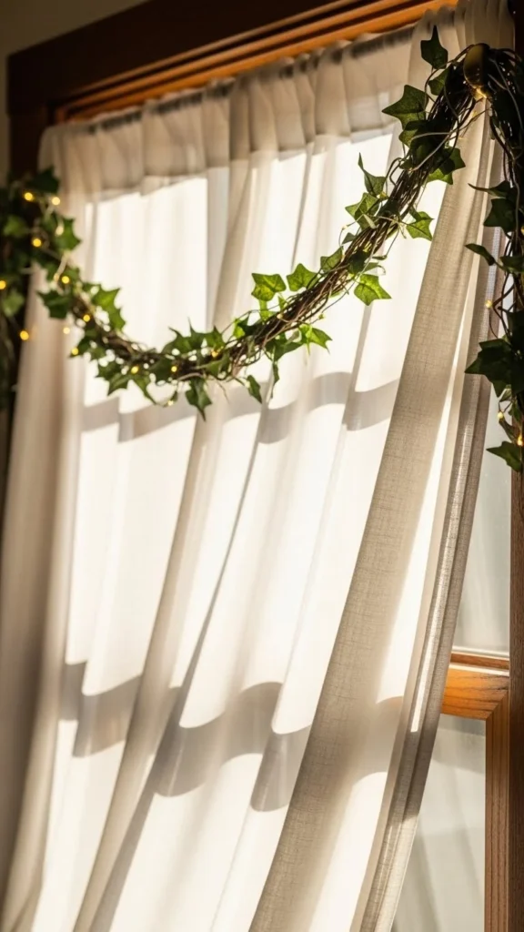 Garland-Draped Curtain Rods