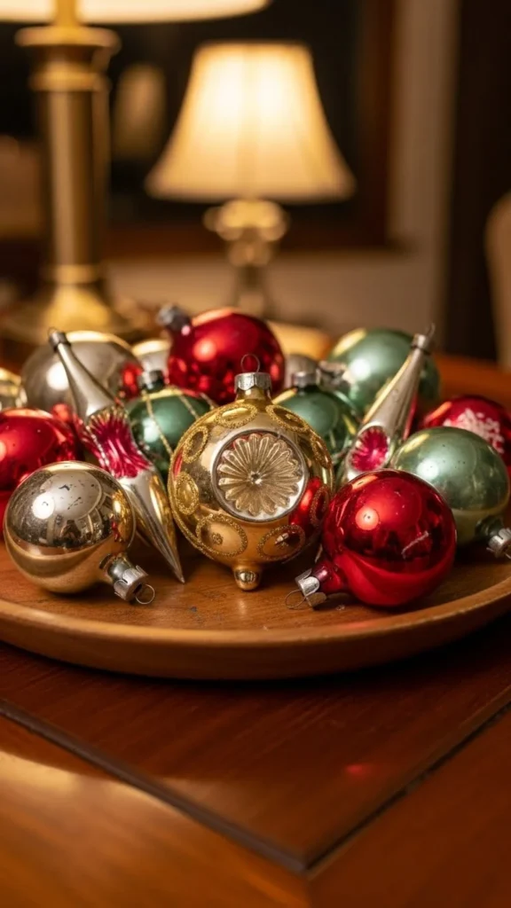Glass Ornament Clusters on a Tray
