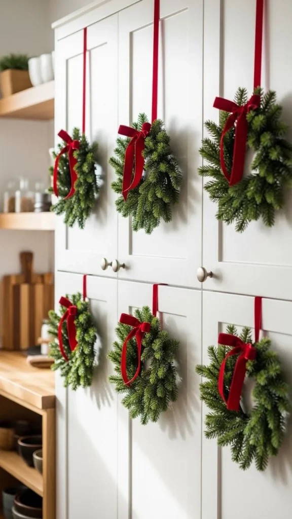 Hang Mini Wreaths on Cabinet Doors