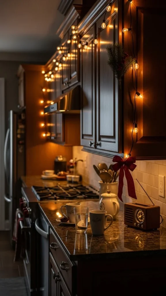Hang String Lights Under the Cabinets