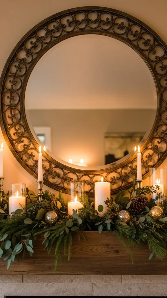Mantel Mirror With Holiday Touches