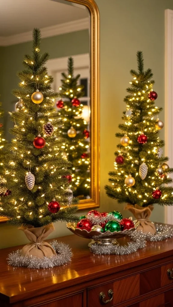 Mini Trees on the Sideboard