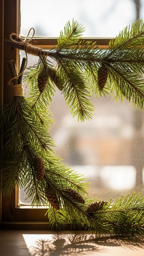 Pine Branch Window Decor