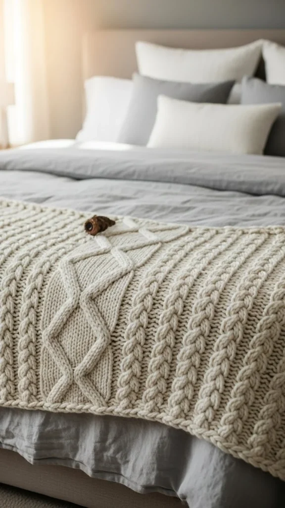 Soft Knit Tree Skirt at the Foot of the Bed