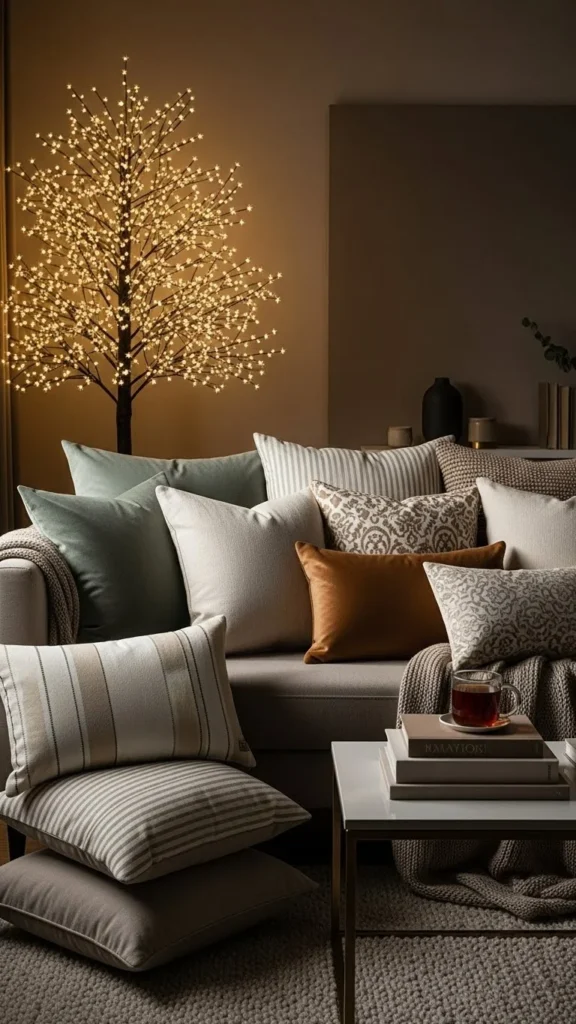 Soft Throw Pillows in Holiday Tones