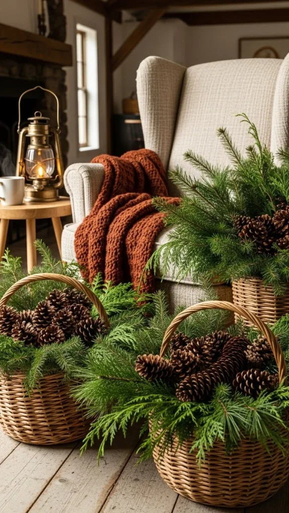 Woven Baskets with Greenery