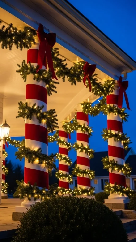 Wrapped Porch Columns With Ribbon or Garland