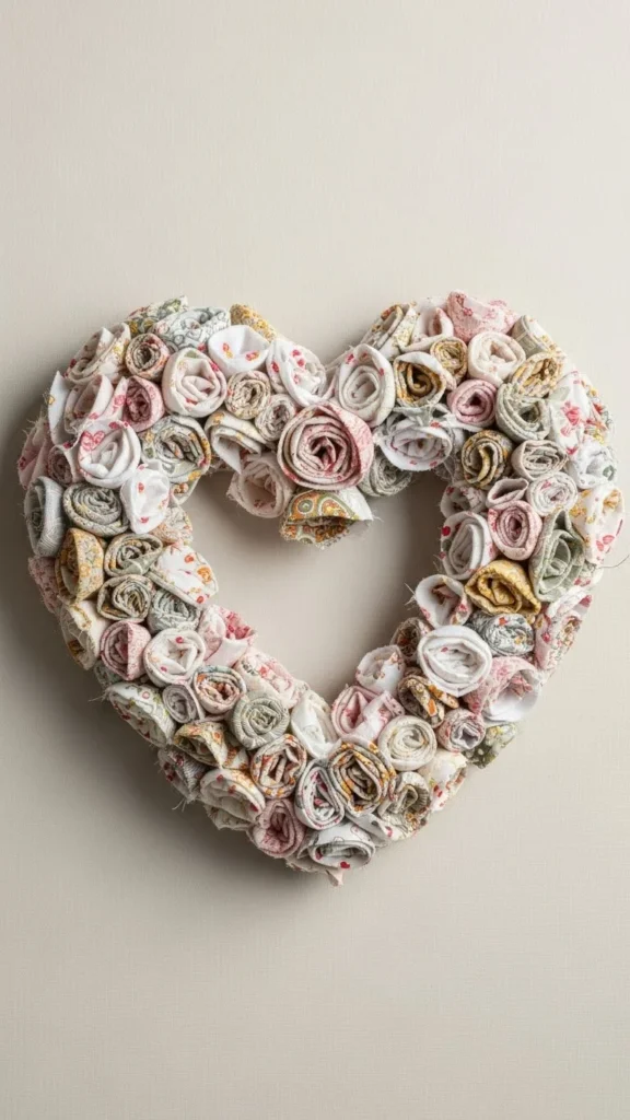 Fabric Scrap Heart Wreath