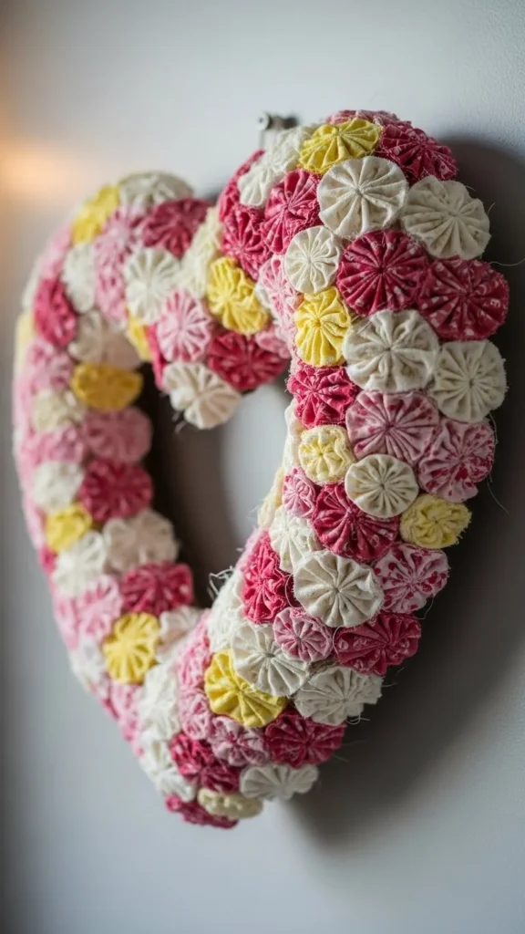 Heart Wreath with Fabric Rosettes