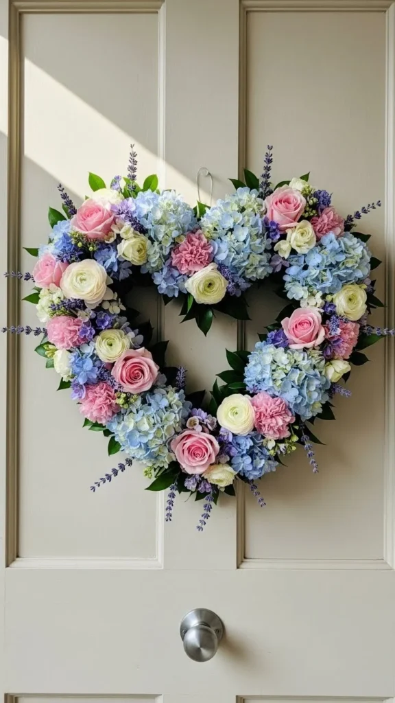 Heart Wreath with Soft Pastel Florals