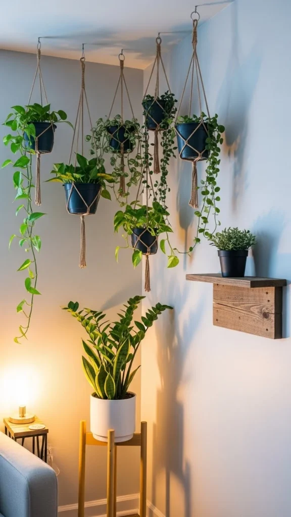 Play With Height Using Stands and Hanging Planters