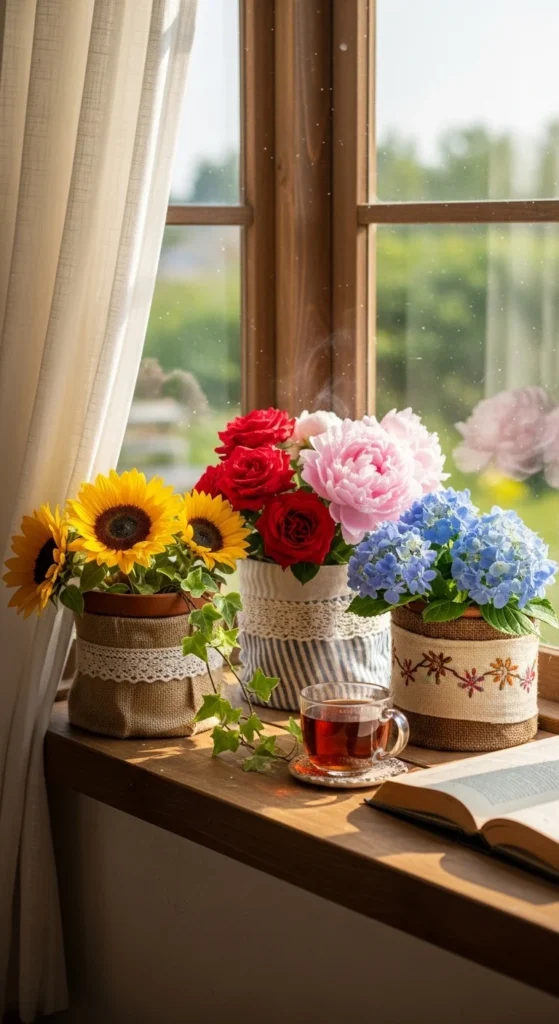 Fabric Covered Clay Pots